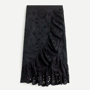 J. Crew Black Ruffle-Front Eyelet Skirt - size S - NWT